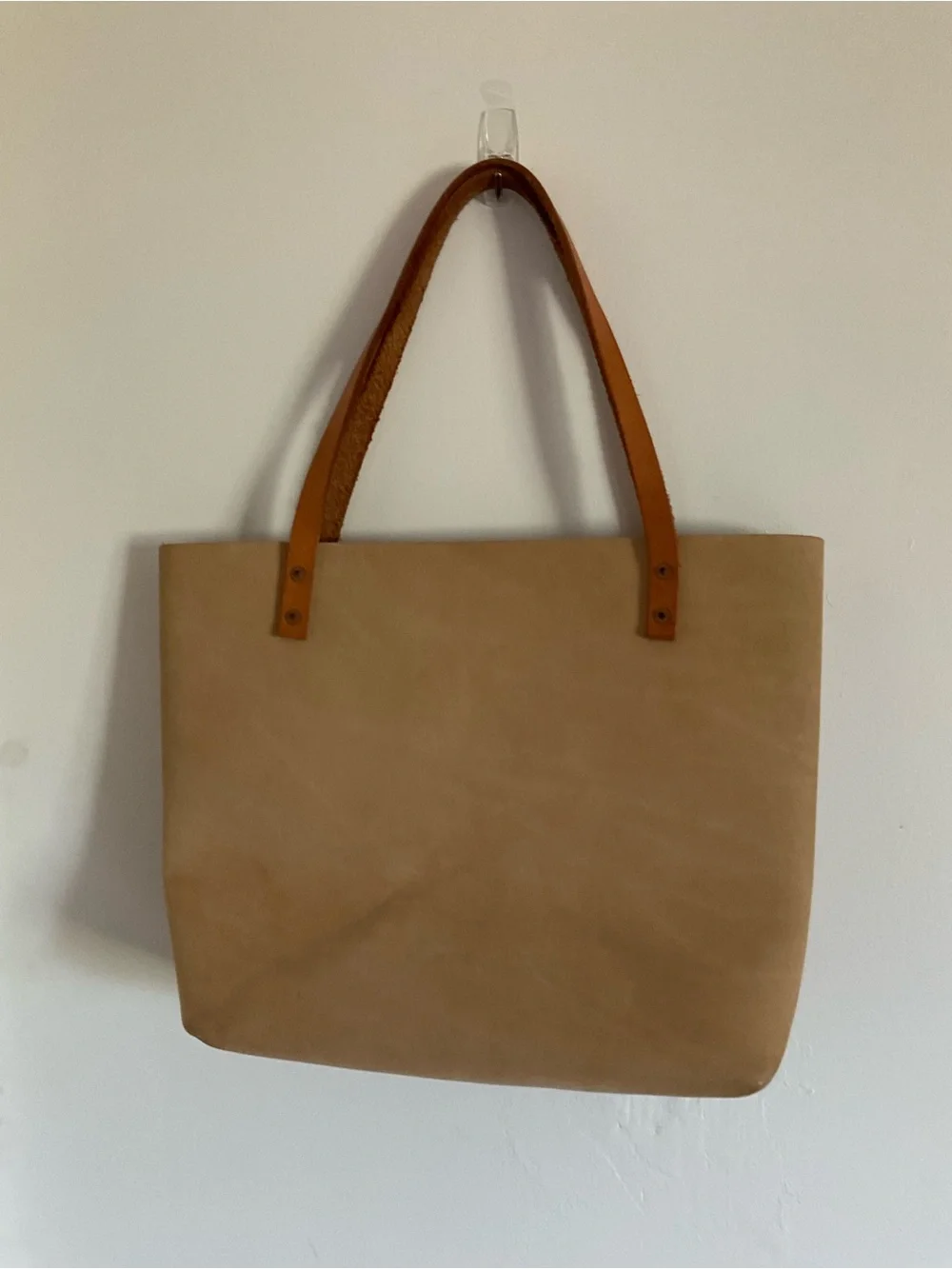 Everyday Two-Tone Leather Tote in Beige with Tan Handles